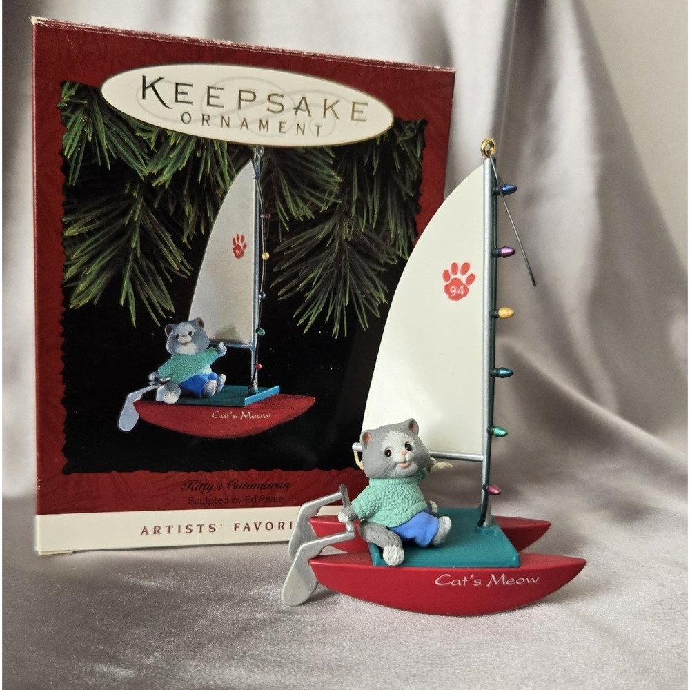 Hallmark Keepsake Christmas Ornament 1994 Kitty's Catamaran Cat's Meow Sail Boat